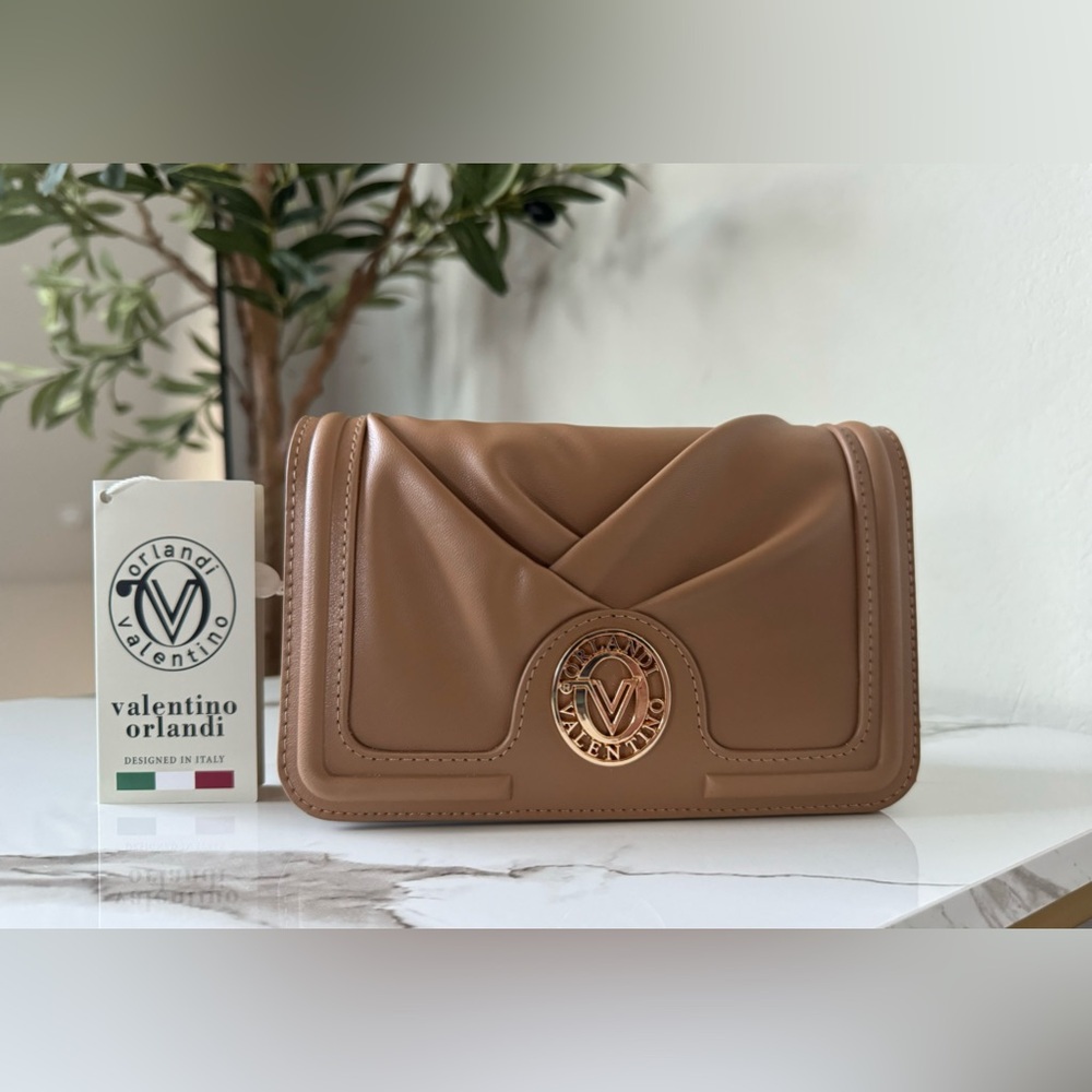 Valentino Orlandi Small Convertible Purse/Clutch/Crossbody Bag Taupe NWT
